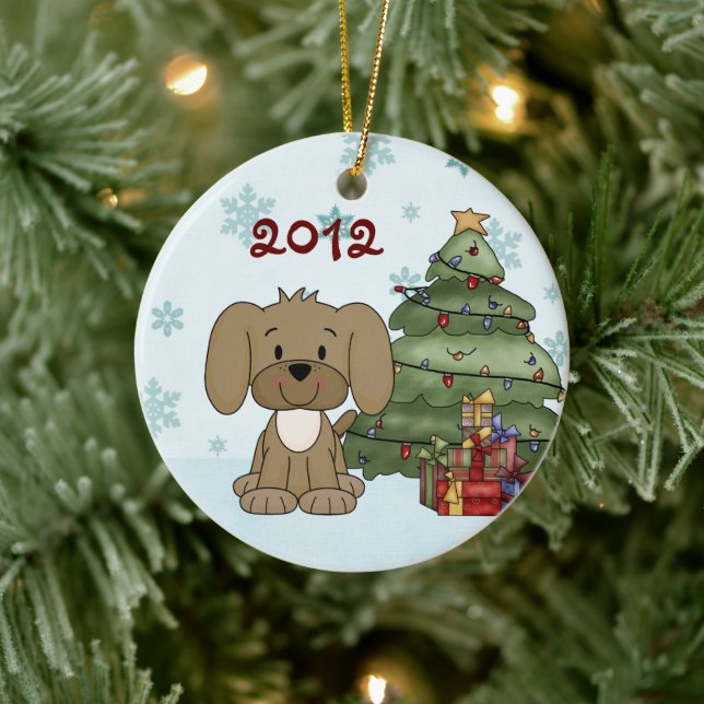 Personalized Cute Puppy Dog Baby's 1st Christmas Ceramic Tree Decoration (Tree)