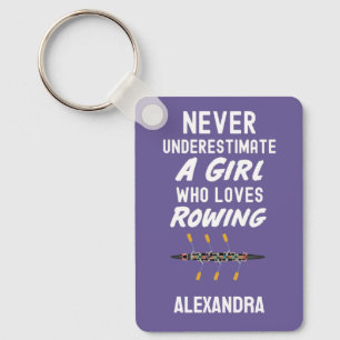 Personalized Cute Purple Rowing Girl Rower Kids Key Ring
