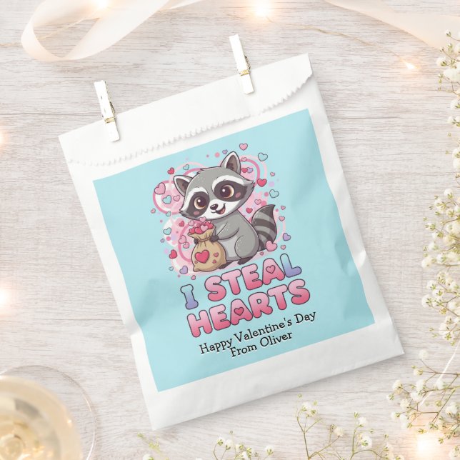 Personalized Cute Raccoon Classroom Valentine Favour Bags (Clipped)