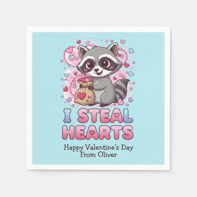 Personalized Cute Raccoon Classroom Valentine Napkin (Front)