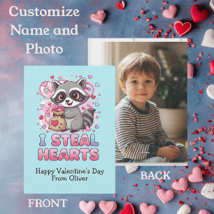 Personalized Cute Raccoon Valentine Holiday Card