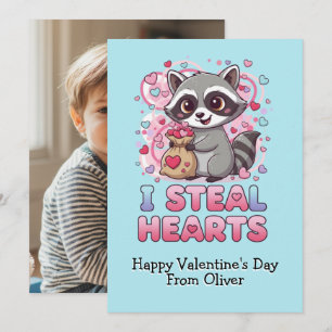Personalized Cute Raccoon Valentine Holiday Card
