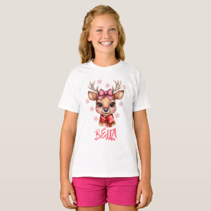 Personalized Cute Reindeer Girl Christmas Tee