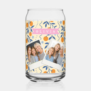 Personalized cute retro citrus folk pattern can glass