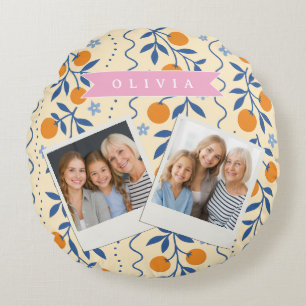 Personalized cute retro citrus folk pattern round cushion