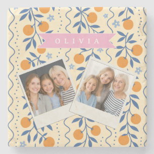 Personalized cute retro citrus folk pattern stone coaster