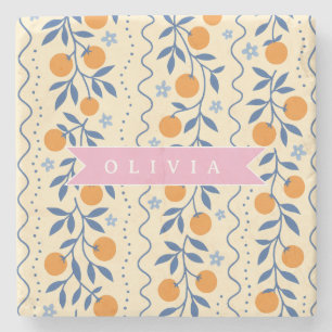 Personalized cute retro citrus folk pattern stone coaster