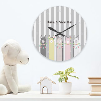 Personalized Cute Retro Colorful Llamas Large Clock