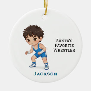 Personalized Cute Santa's Favorite Wrestler Ceramic Tree Decoration