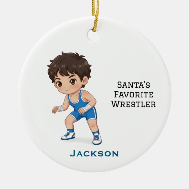 Personalized Cute Santa's Favorite Wrestler Ceramic Tree Decoration (Front)