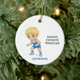 Personalized Cute Santa's Favorite Wrestler Ceramic Tree Decoration