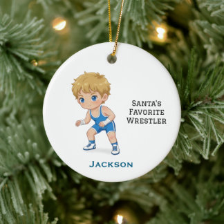 Personalized Cute Santa's Favorite Wrestler Ceramic Tree Decoration