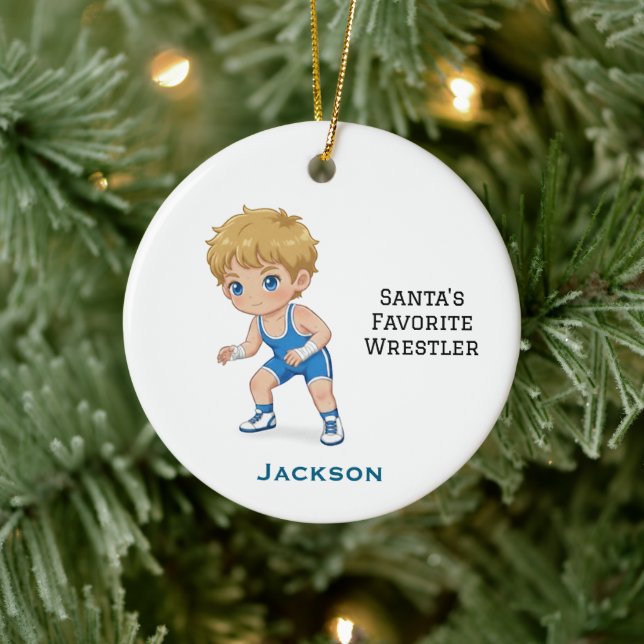 Personalized Cute Santa's Favorite Wrestler Ceramic Tree Decoration (Tree)