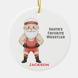 Personalized Cute Santa's Favorite Wrestler Ceramic Tree Decoration