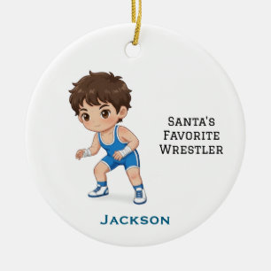 Personalized Cute Santa's Favorite Wrestler Ceramic Tree Decoration