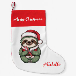 Personalized Cute Sloth Santa Hat Holiday          Small Christmas Stocking