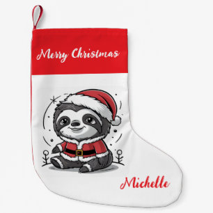 Personalized Cute Sloth Santa Hat Holiday          Small Christmas Stocking