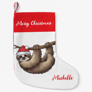 Personalized Cute Sloth Santa Hat Holiday          Small Christmas Stocking