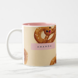 Personalized Cute Smiling Pretzel Pattern Two-Tone Coffee Mug
