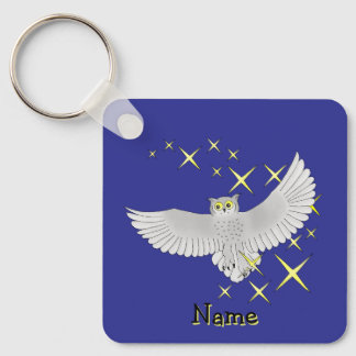 Personalized Cute Star Owl Blue Background Key Ring