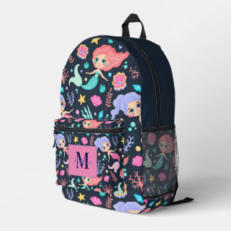 Personalized Cute Trendy Mermaid Monogram Printed Backpack
