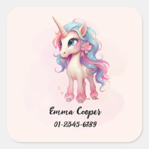 Personalized Cute Unicorn,Name,Phone number Square Sticker