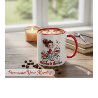 Personalized Cute Watercolor Girl Bicycle & Brews Mug