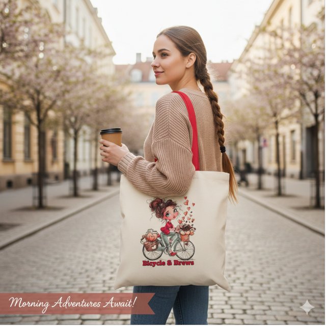 Personalized Cute Watercolor Girl Bicycle & Brews  Tote Bag (Creator Uploaded)