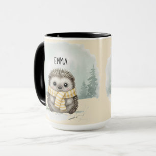 Personalized Cute Watercolor Hedgehog Scarf Mug -