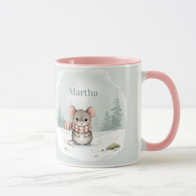 Personalized Cute Watercolor Mouse Winter  Mug (Right)