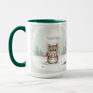 Personalized Cute Watercolor Mouse Winter Travel Mug