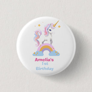 Personalized Cute Watercolor Rainbow Unicorn  3 Cm Round Badge