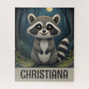 Personalized Cute Whimsical Racoon Jigsaw Puzzle