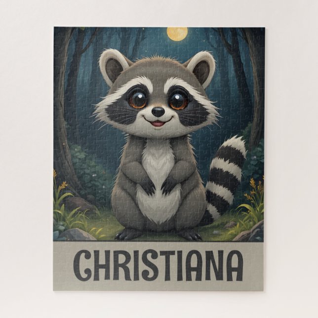 Personalized Cute Whimsical Racoon Jigsaw Puzzle (Vertical)