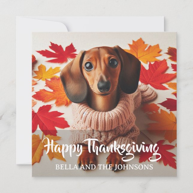 Personalized Cute Wiener Dog thanksgiving card  (Front)