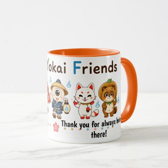 Personalized Cute Yokai Friends Mug | Custom Name  (Front Right)