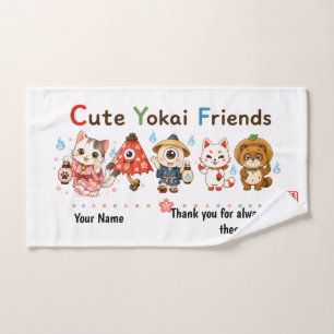 Personalized Cute Yokai Friends Mug Custom Name Hand Towel