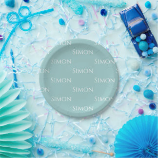 Personalized Cyan Paper Plate