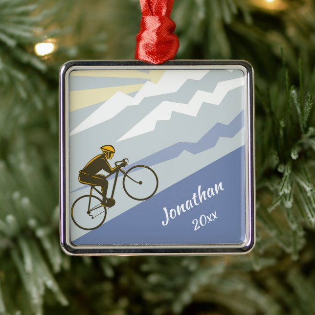 Personalized Cyclist Biking up Mountain Road Bike Metal Tree Decoration (Tree)
