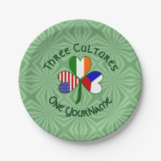 Personalized Czechia Ireland USA Shamrock Party Paper Plate