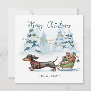 Personalized Dachshund a sleigh Christmas card 