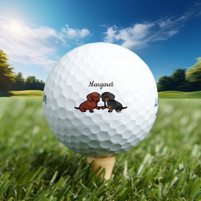Personalized Dachshund Friends Golf Balls (Dachshund Friends Golf Balls for Dachshund Owners!  Personalized and cute doxie cartoon design.)