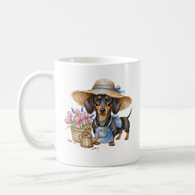 Personalized Dachshund Garden Mug | Cute Dog Garde (Left)