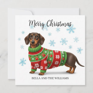 Personalized Dachshund in a sweater greeting card