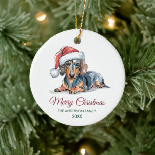 Personalized Dachshund in Santa Hat Christmas      Ceramic Tree Decoration