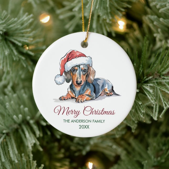 Personalized Dachshund in Santa Hat Christmas      Ceramic Tree Decoration (Tree)