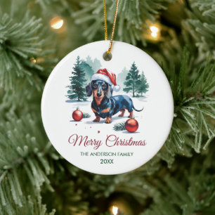 Personalized Dachshund in Santa Hat Christmas      Ceramic Tree Decoration