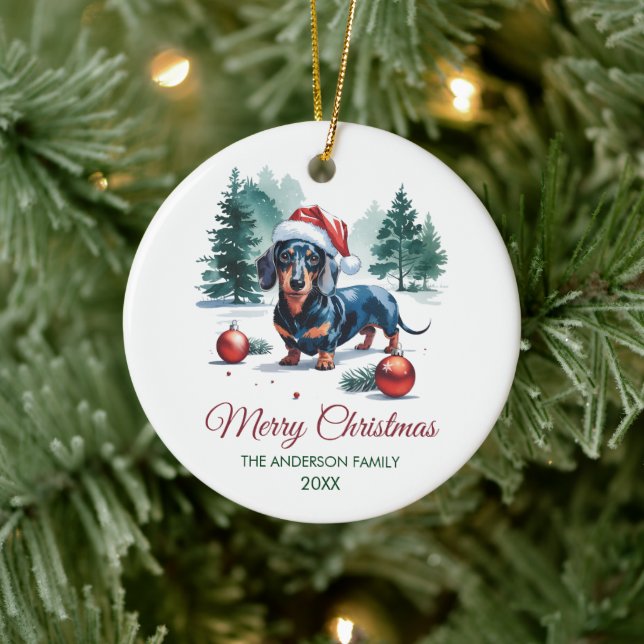 Personalized Dachshund in Santa Hat Christmas      Ceramic Tree Decoration (Tree)