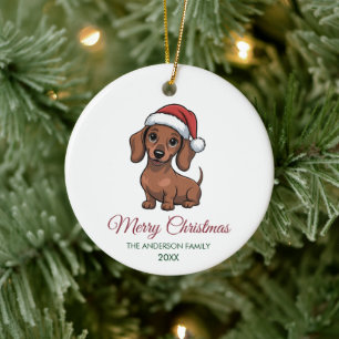 Personalized Dachshund in Santa Hat Christmas      Ceramic Tree Decoration