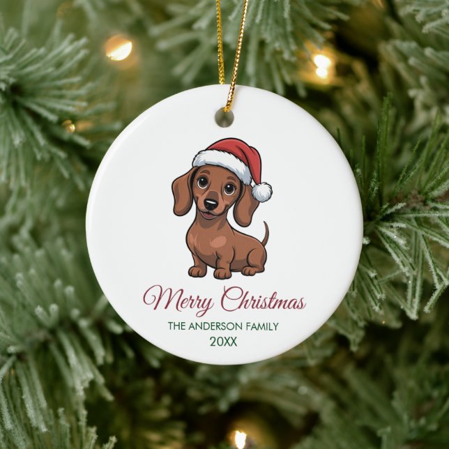 Personalized Dachshund in Santa Hat Christmas      Ceramic Tree Decoration (Tree)